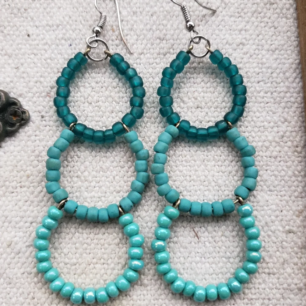 Blue Hoop Earrings, Blue Earrings, Statement Earrings, Bold Jewelry - Picture 4 of 4